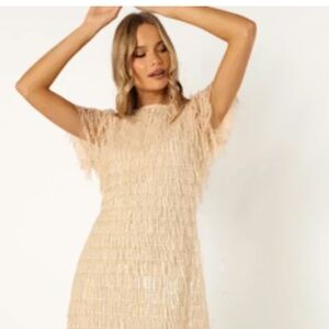 NWT New York & Company Elegant Fringe Cream Dress